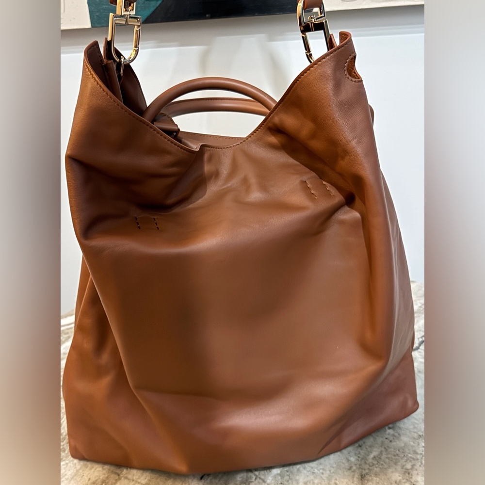 GABRIELA HEARST Tote Cognac Brown Carryon Leather Bag Shopper Crossbody Handbag - Picture 3 of 13